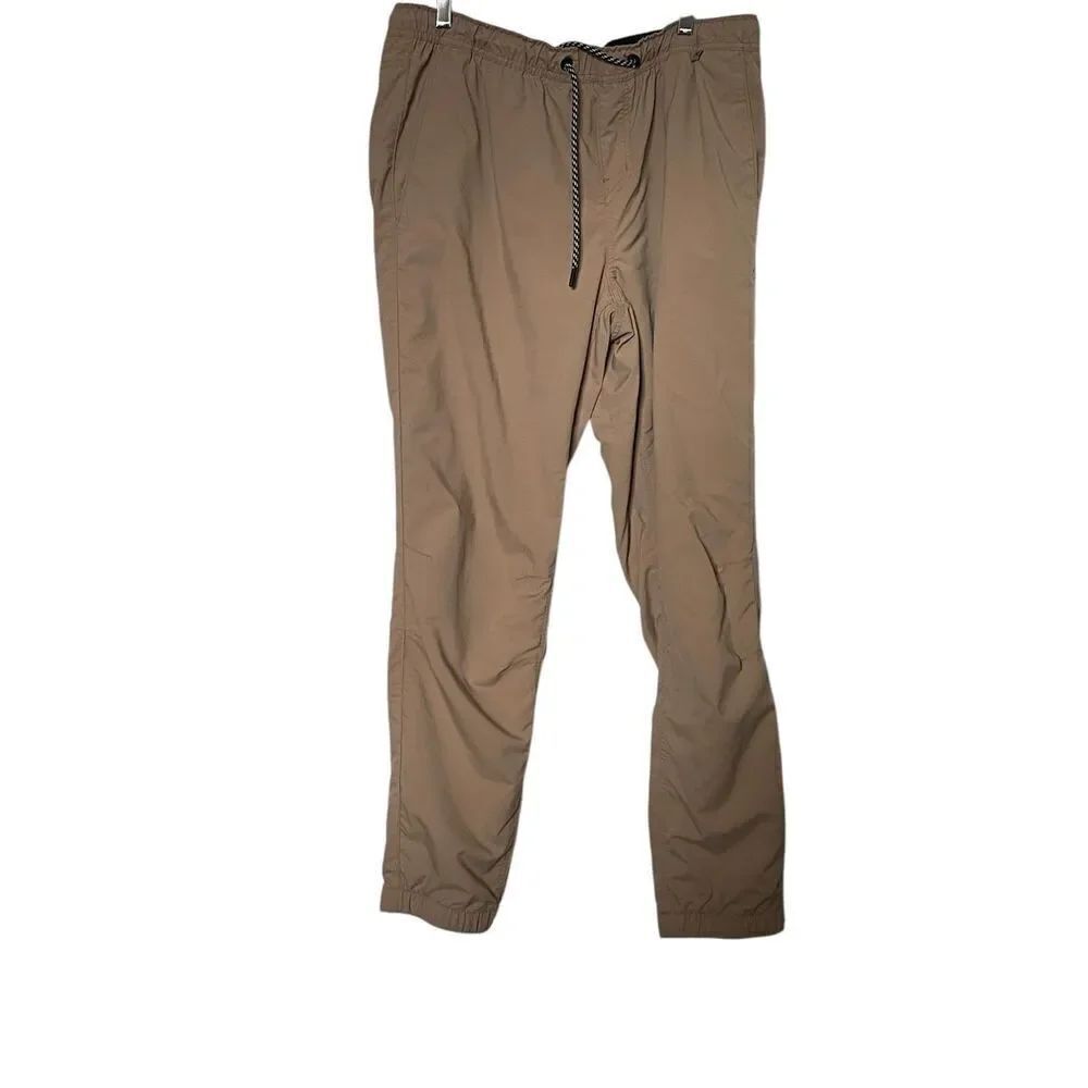 Hurley Mens Beige Nylon Tech Flat Front Drawstring Elastic Waist Jogger Pants XL